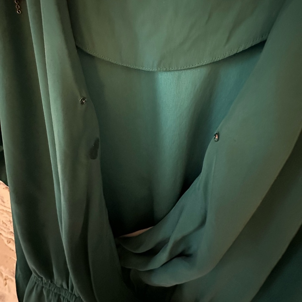The Addison Story | Teal Green Cut Out Shoulder Silk Tunic - Picture 14 of 14